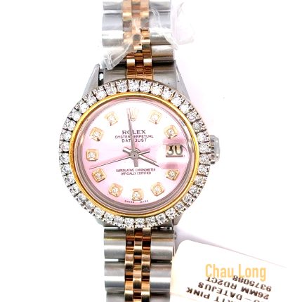 Rolex Ladies DateJust Pink Dial 2ct RD Bezel