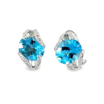 18K White Gold Stud Earrings with Blue Topaz Gemstones