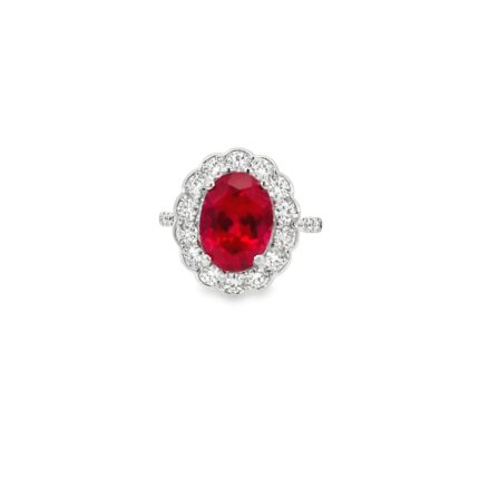 18K White Gold Diamonds Cocktail Ring with 5.8 Brilliant Cut Ruby